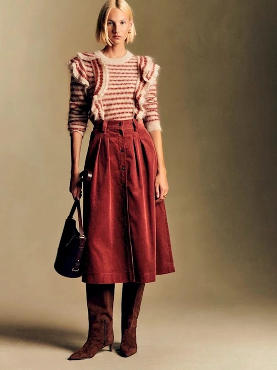 Sézane Dresses & Skirts - Sézane Clarine Skirt Corduroy Button-Front Midi Red Size 44/US 12